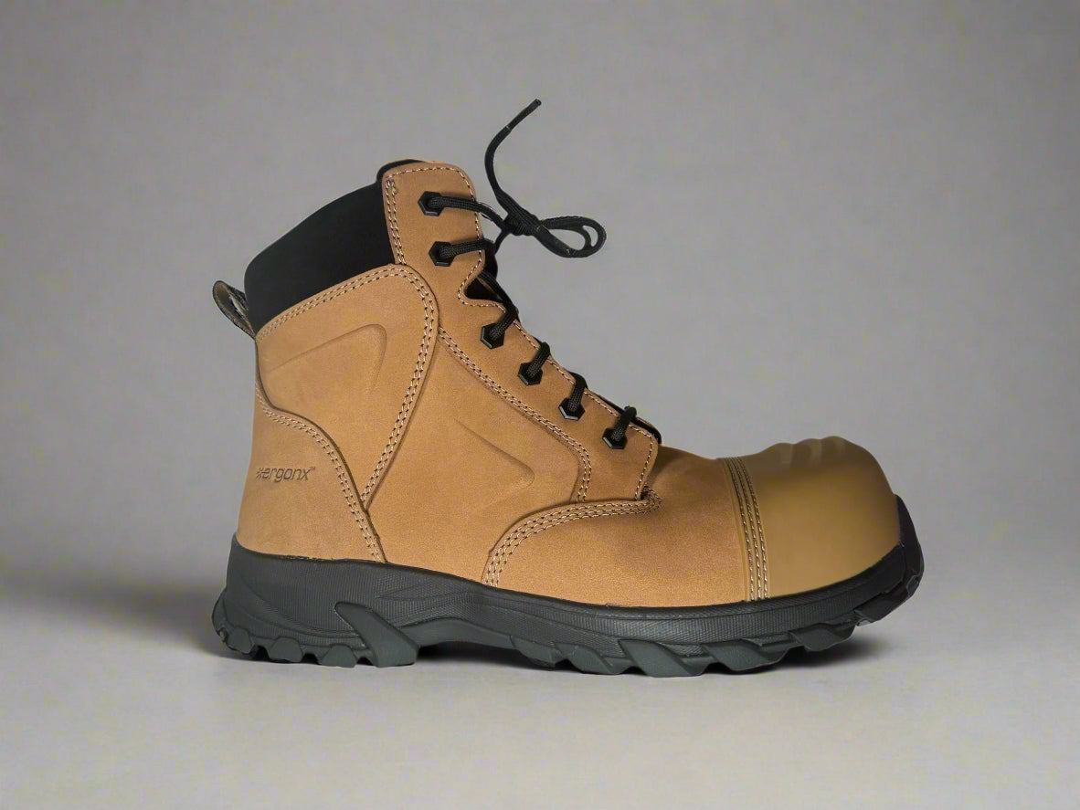 Ergonx Tan Toe Lace Up Safety Boots + Socks Bundle