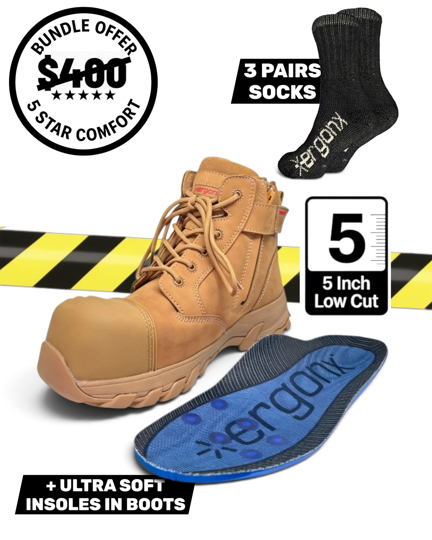Comfort Bundle - All Tan Low Cut + 3 pairs socks
