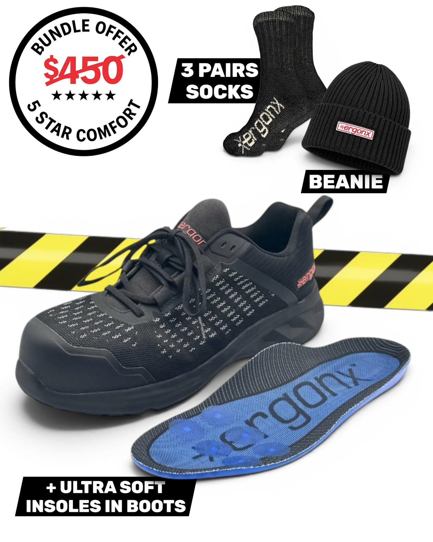 Comfort Bundle - Black Safety Shoes + 3 Pairs of Socks