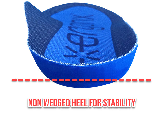 A 0 degree wedged heel is great for rearfoot stability. Most insoles use rearfoot wedging in the heel that can cause instability during workouts.