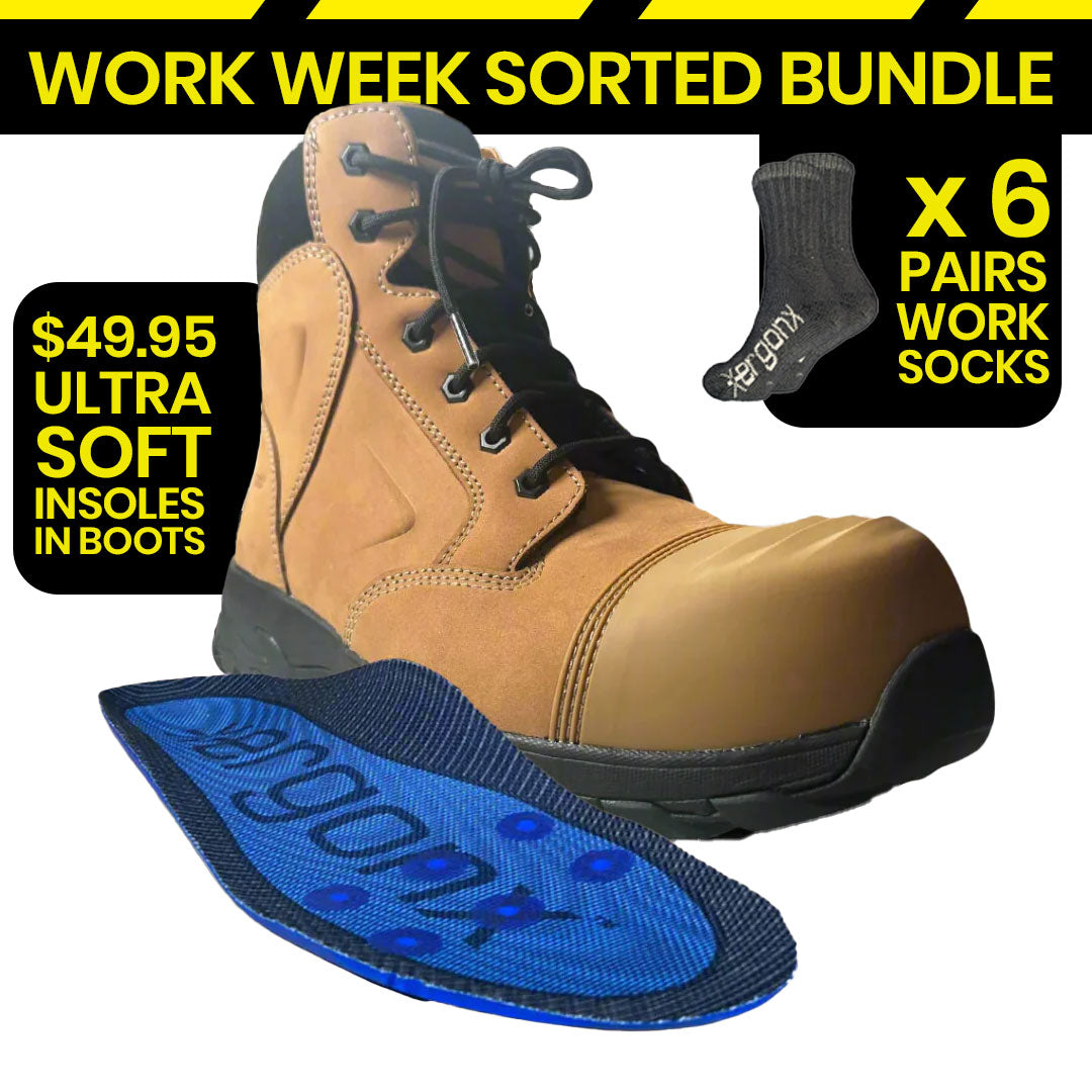 Ergonx Tan Toe Lace Up Safety Boots + Socks Bundle