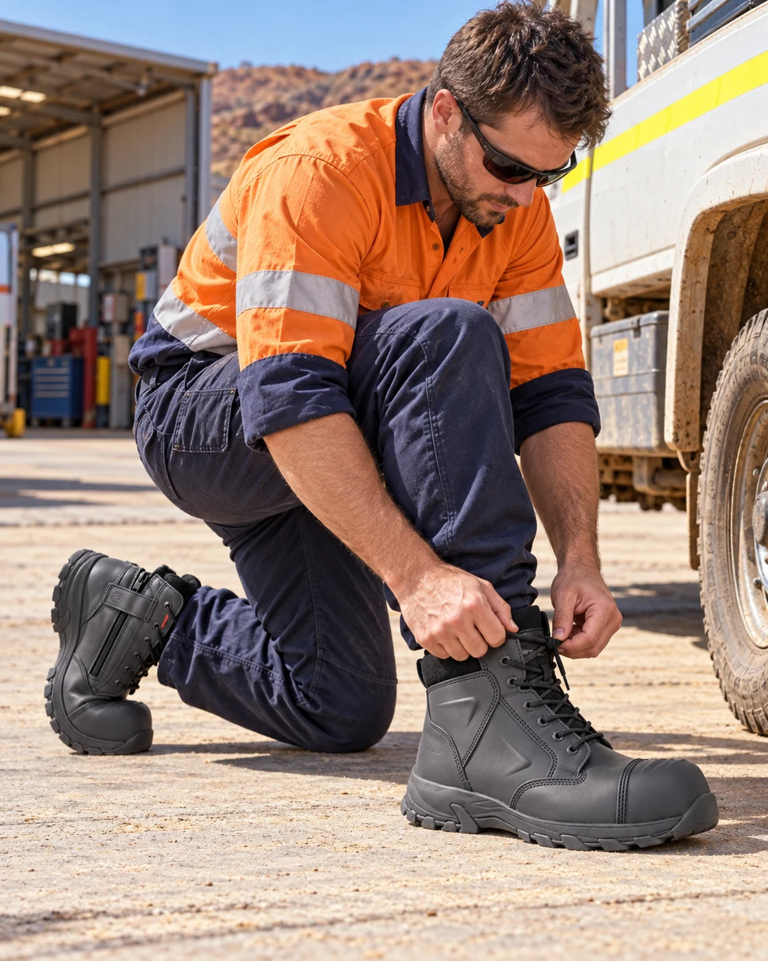 Mining worker wearing Helium Black during above-ground service work