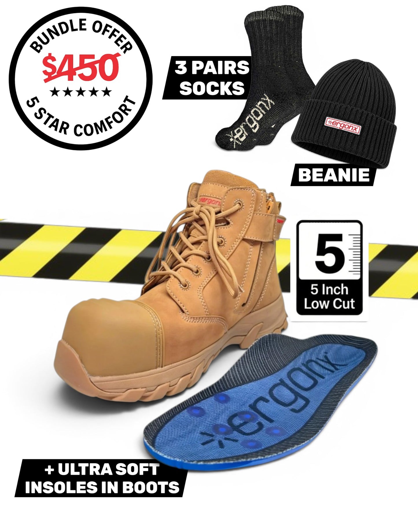 Comfort Bundle - All Tan Low Cut + 3 pairs socks + Beanie