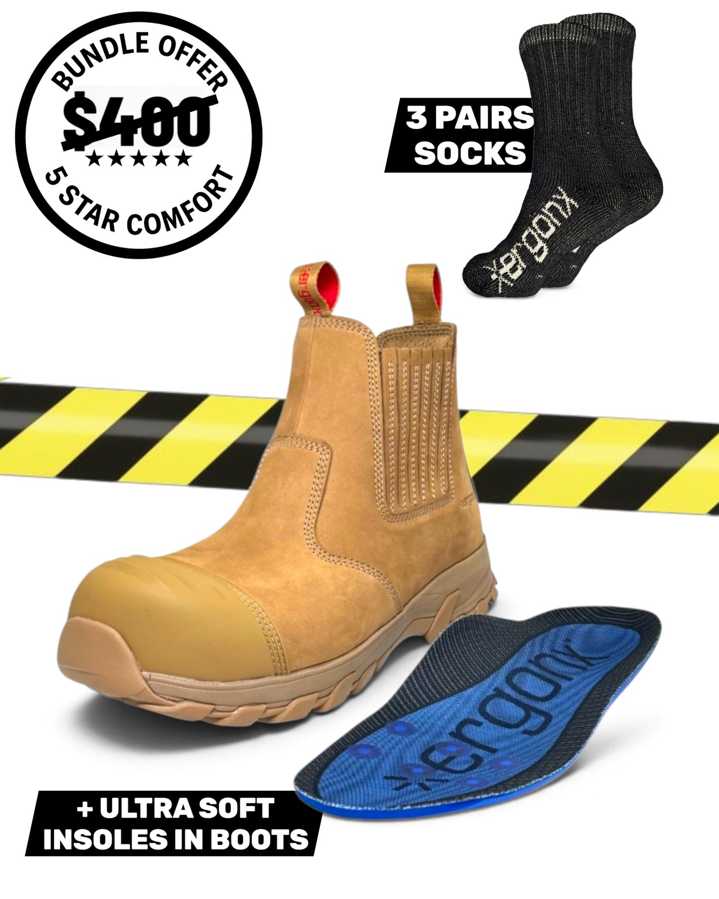 Comfort Bundle - All Tan Slip On + 3 Pairs of Socks