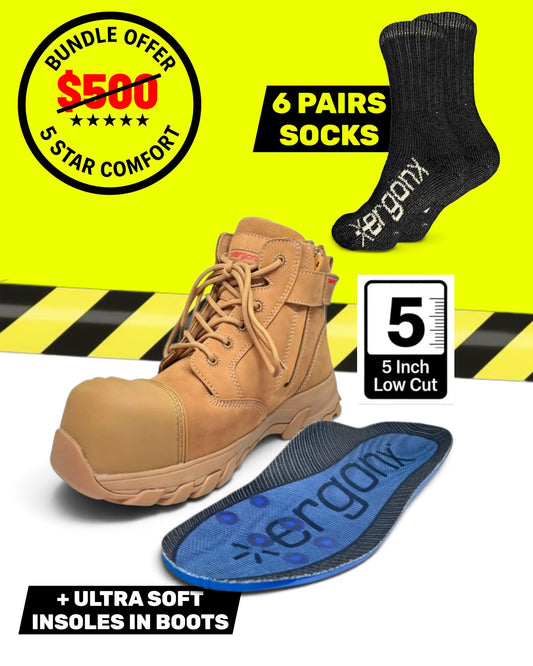 Work Week Bundle - All Tan 5 Inch Low Cut + 6 Pairs of Socks