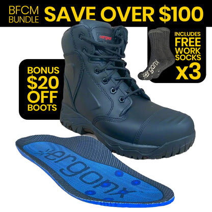 Ergonx Black Lace Up Safety Work Boot + Socks BFCM Bundle