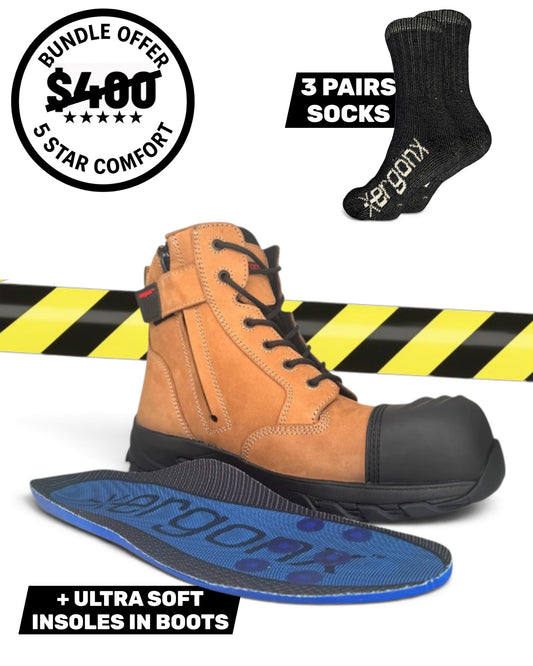 Comfort Bundle - Tan & Black Toe Cap Lace Up + 3 Pairs of Socks