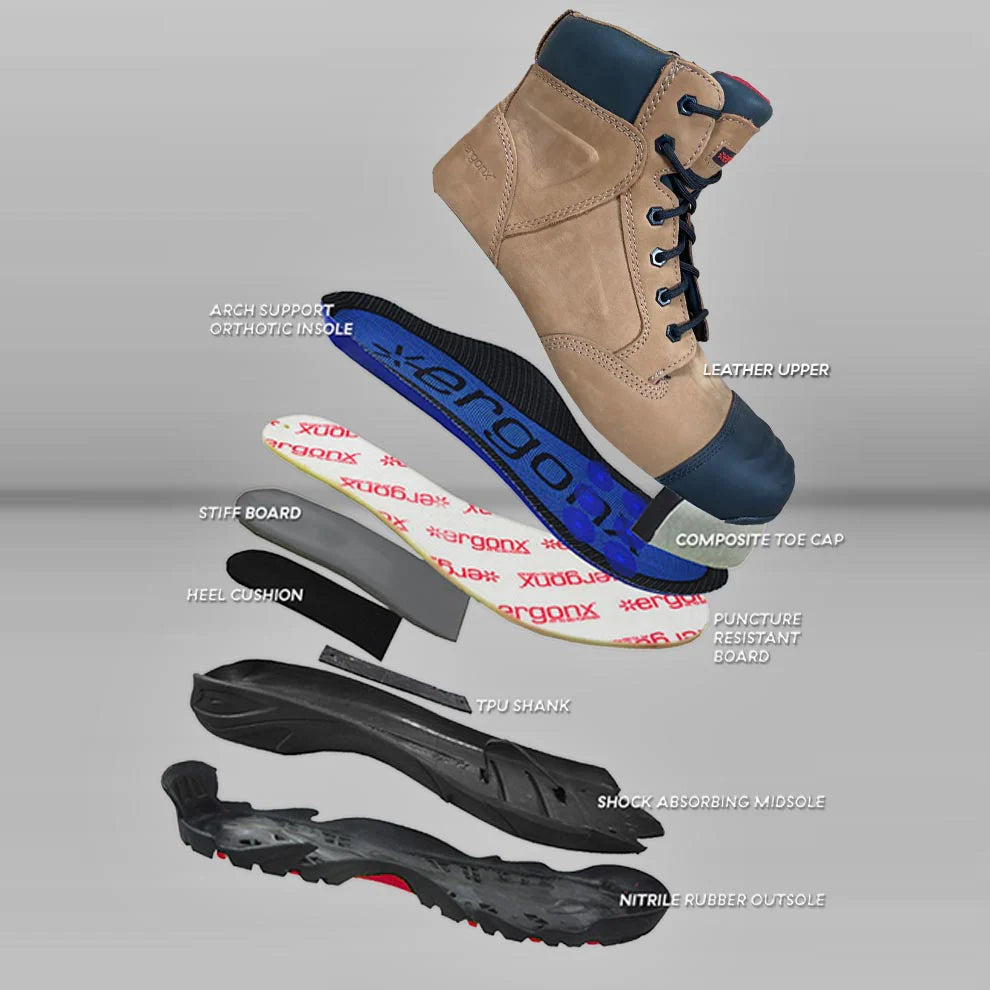 Blue Light Card Tan Lace Up Safety Boots + Socks Bundle