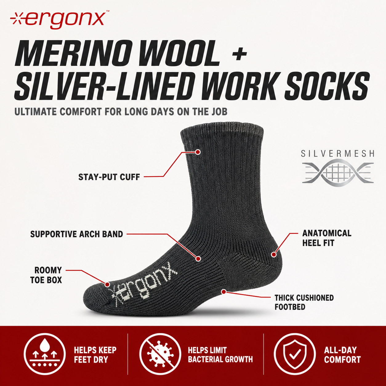 Ergonx Work Socks (6 Pack)