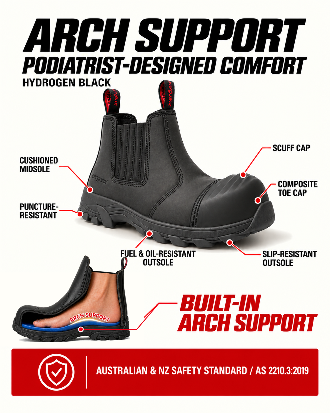 Ergonx Safety Boots Slip On (Hydrogen) Black