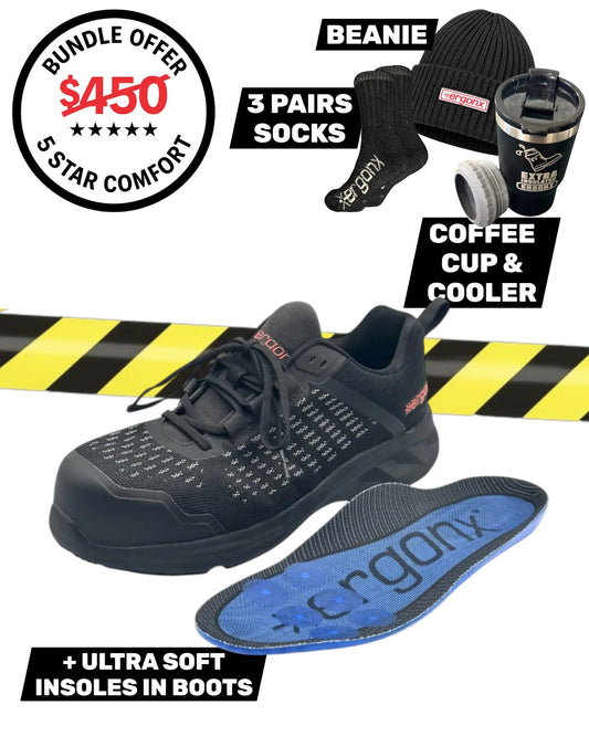 Comfort Bundle - Safety Work Shoe + 3 Pairs Socks + Beanie + Coffee Cup & Cooler