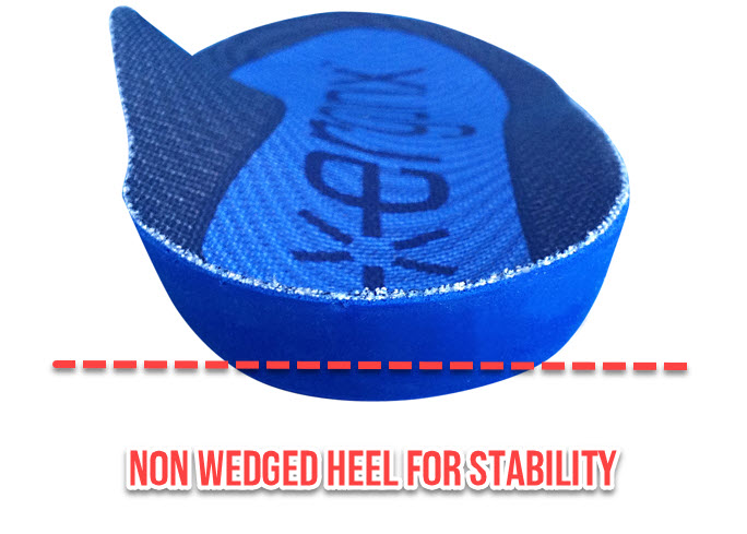 A 0 degree wedged heel is great for rearfoot stability.  Most insoles use rearfoot wedging in the heel that can cause instability during workouts. 