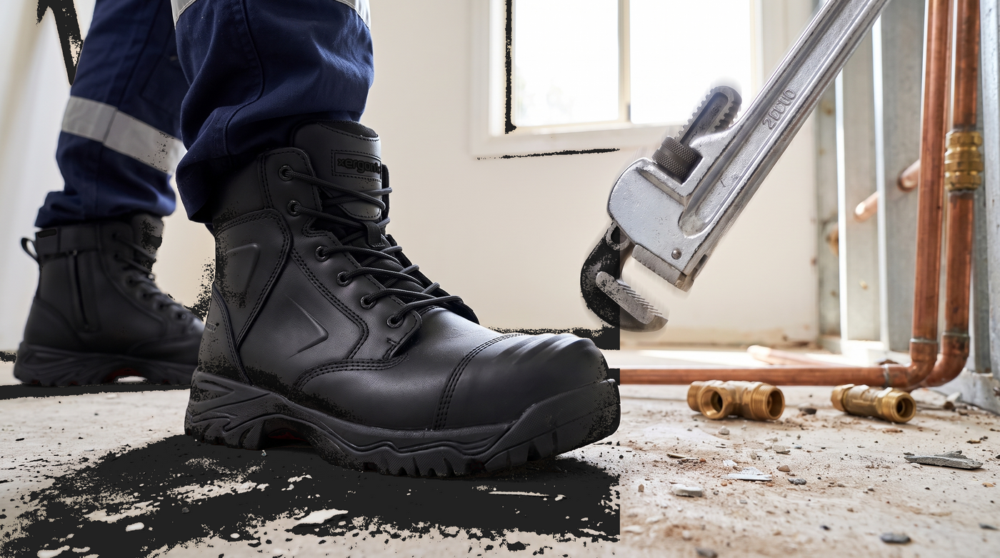 Helium Black composite toe protection on a plumbing site
