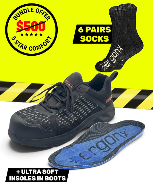 Work Week Bundle - Black Safety Shoes + 6 Pairs of Socks