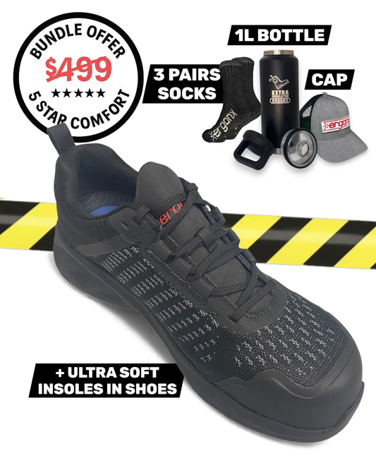 Comfort Bundle - Safety Work Shoe + 3 Pairs Socks + 1L Bottle + Cap