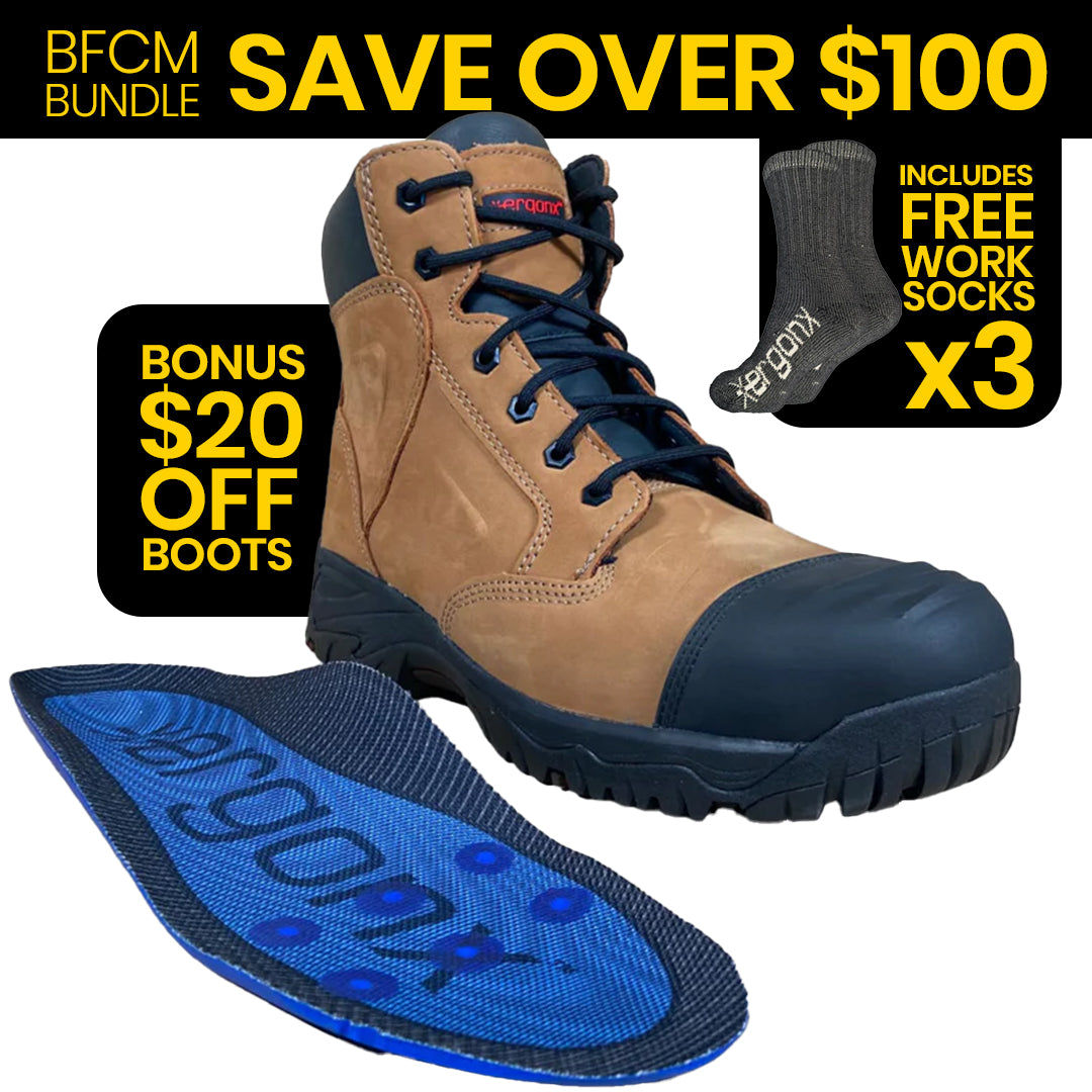 Ergonx Tan Lace Up Safety Work Boots + Socks BFCM Bundle