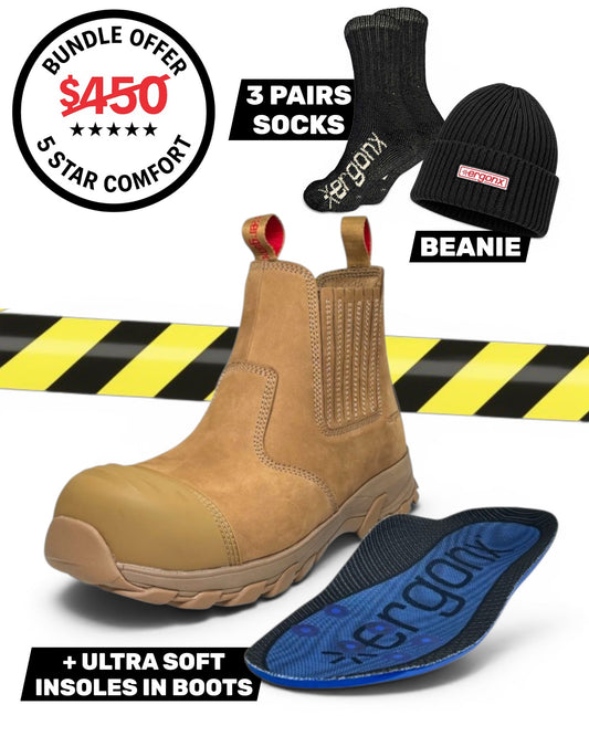 Comfort Bundle - All Tan Slip On + 3 pairs socks + Beanie