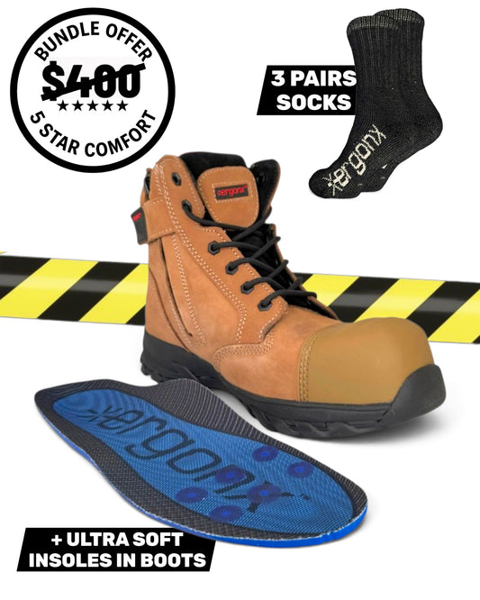 Comfort Bundle - Tan Toe Lace Up + 3 Pairs of Socks