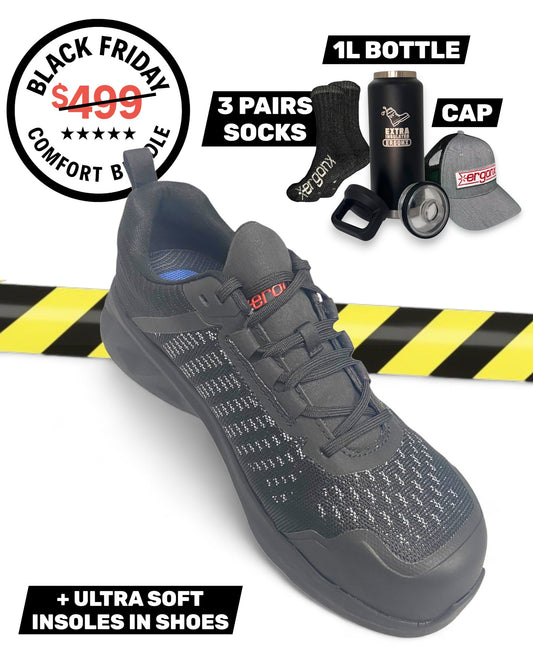 Comfort Bundle - Safety Work Shoe + 3 Pairs Socks + 1L Bottle + Cap