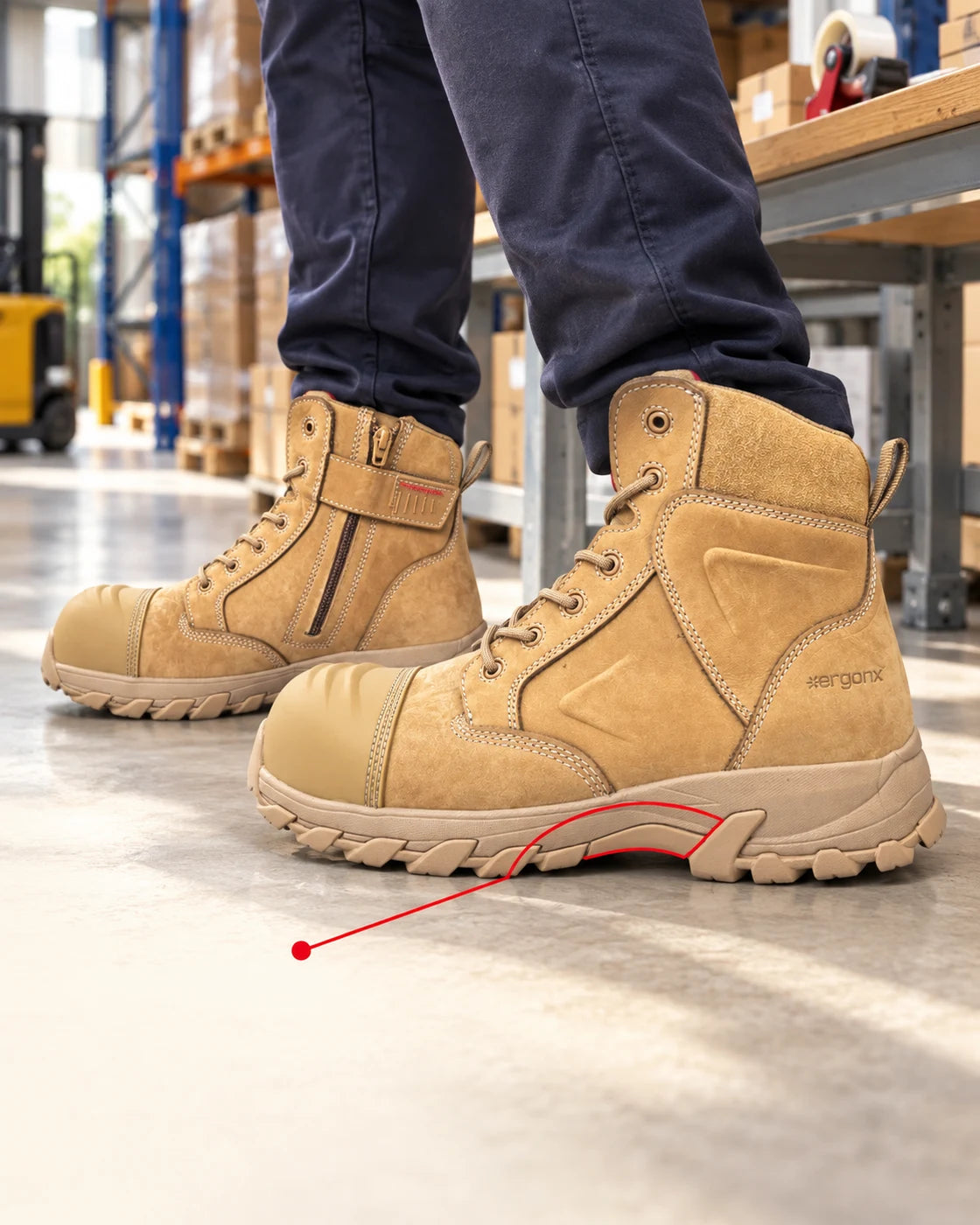 Worker setting Helium All Tan lace tension while checking instep fit